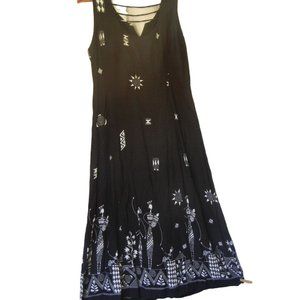R&K Originals Woman’s Sz 12 P Maxi , Sleeveless Black Tribal Print Dress